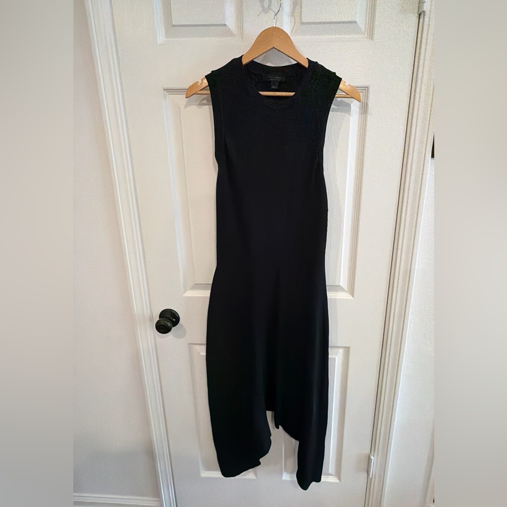 AllSaints Gia Ribbed Asymmetric Black Maxi Dress | Size 6 - Picture 4 of 6